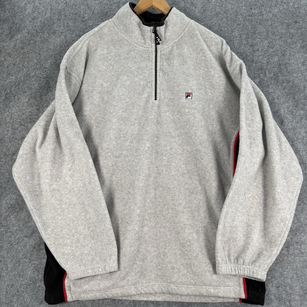 Fila Vintage 90s Gray Mens Two Tone Fleece 1/4 Zip‎ Pullover Sweatshirt XL Y2K